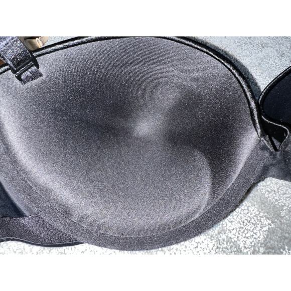 38D Maidenform Bra Strapless Option Padded Push Up Underwire Black Satin Trim - Picture 8 of 12